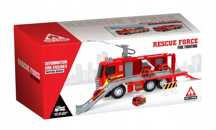DUŻY WÓZ STRAŻACKI NA WODĘ STRAŻ POŻARNA zjeżdżalnia 4 auta ŚWIATŁO DŻWIĘK