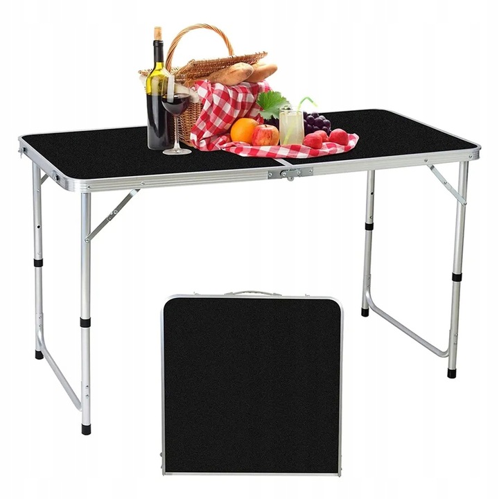 STOLIK STÓŁ TURYSTYCZNY SKŁADANY KEMPINGOWY ZESTAW Z 4 KRZESŁAMI CZARNY