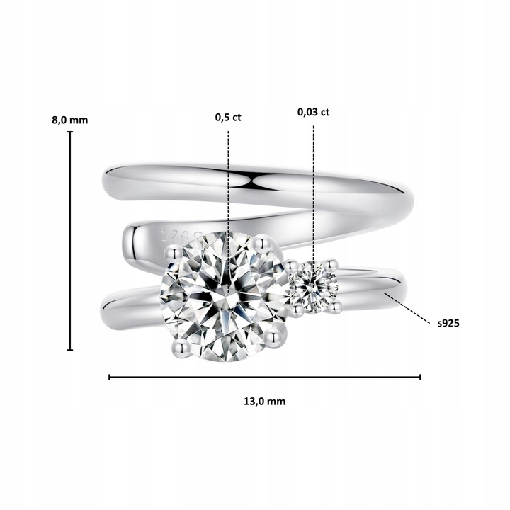 KM69 Srebrna nausznica z Moissanitami 0,5 ct 0,03 ct