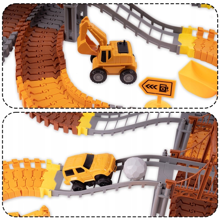 KOLEJKA TOR SAMOCHODOWY ELASTYCZNY 273 ELEMENTY AUTA DŹWIG DLA DZIECI