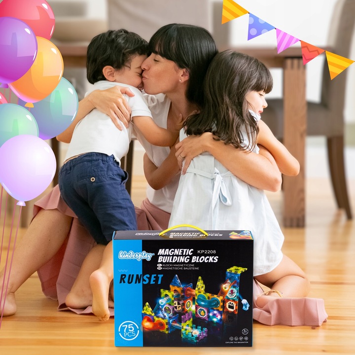 KLOCKI MAGNETYCZNE KONSTRUKCYJNE ŚWIECĄCY TOR PANELE 75 elementów