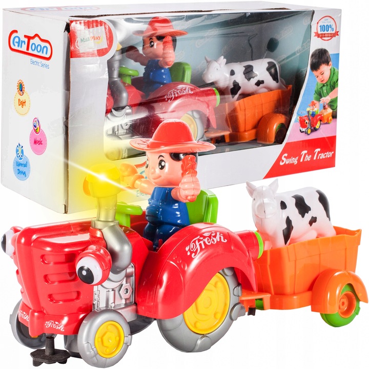 TRAKTOR TRAKTOREK FARMERA Z PRZYCZEPKĄ INTERAKTYWNY JEŹDZI ŚPIEWA KRÓWKA