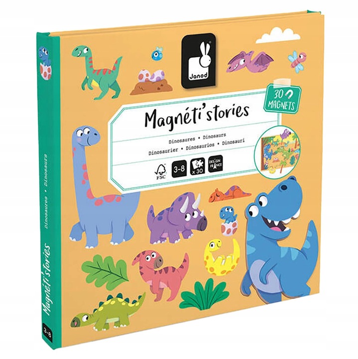 Układanka Magnetyczna Dinozaury Magneti'stories dla dzieci, 3 lata+, Janod