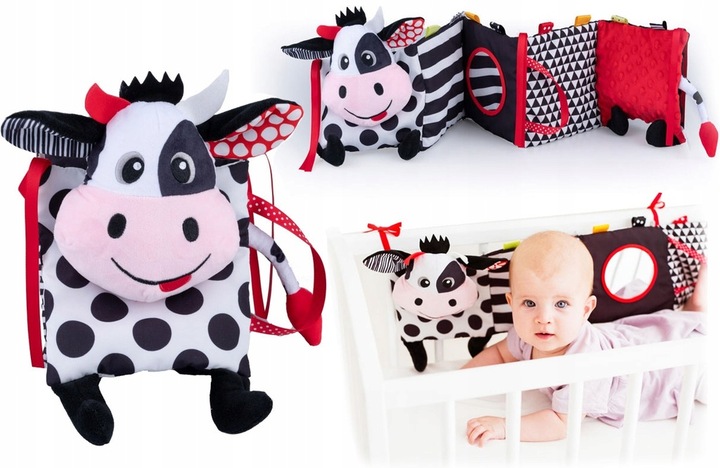 BaliBaZoo KSIĄŻECZKA HARMONIJKA KRÓWKA sensoryczna do łóżeczka dwustronna