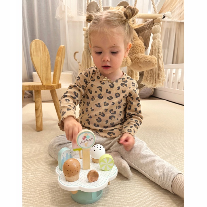 DREWNIANA LODZIARNIA KAWIARNIA ZESTAW SKLEPIK Z LODAMI NA MAGNES STRAGAN