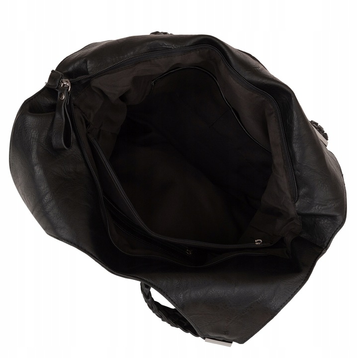 CZARNA TOREBKA plecione rączki torba worek shopper miękka skóra A4