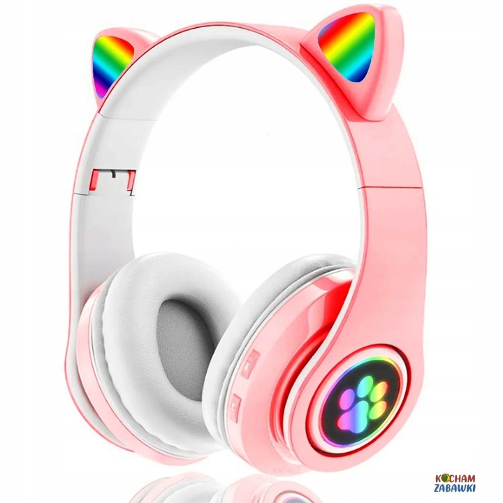 Słuchawki Kotki dla dzieci Bluetooth LED RGB Różowe Kocie Uszy