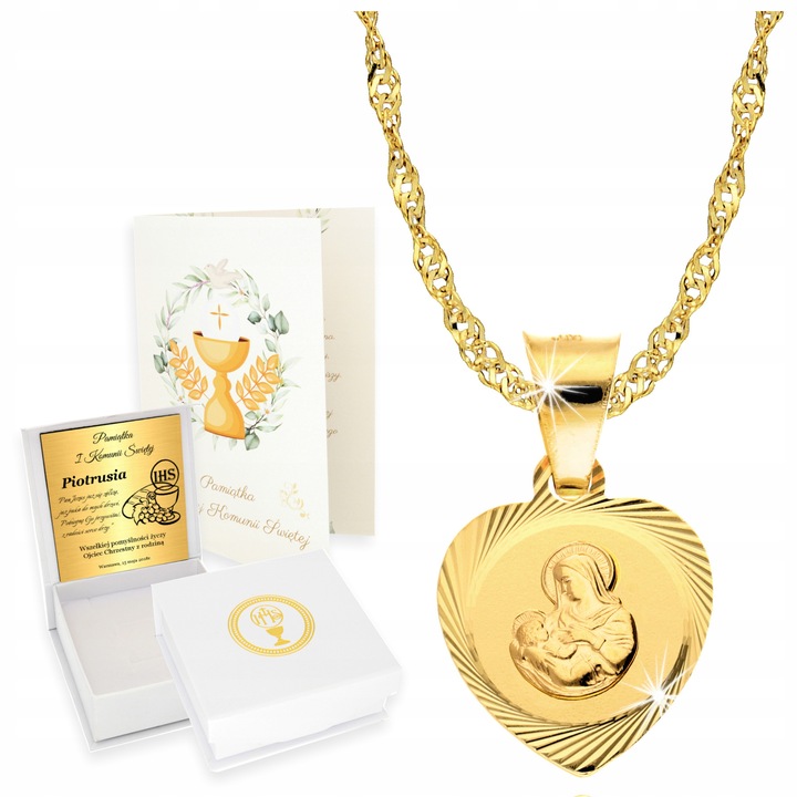 Złoty Łańcuszek z Medalikiem 925 Matka Karmiąca Chrzest Komunia Grawer