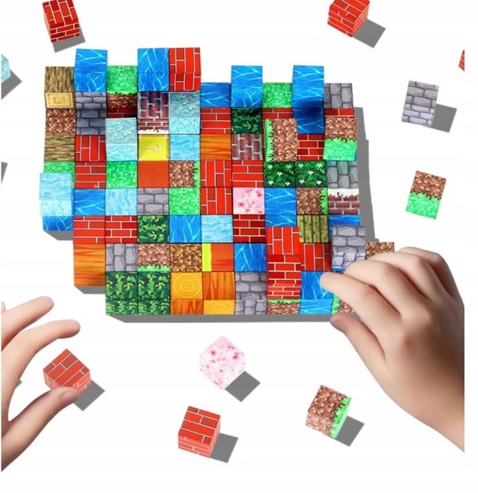 KLOCKI MAGNETYCZNE SZEŚCIANY ZESTAW 200 KLOCKÓW + 4 LUDZIKI KLOCKI PIKSELE