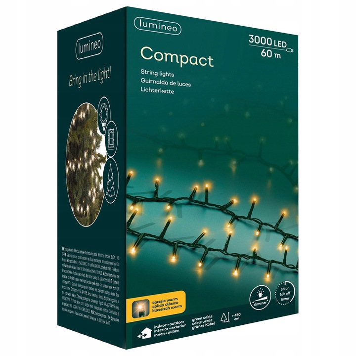 Gęste Oświetlenie Choinki COMPACT Lampki 3000 LED 60 M Klasyczny ciepły