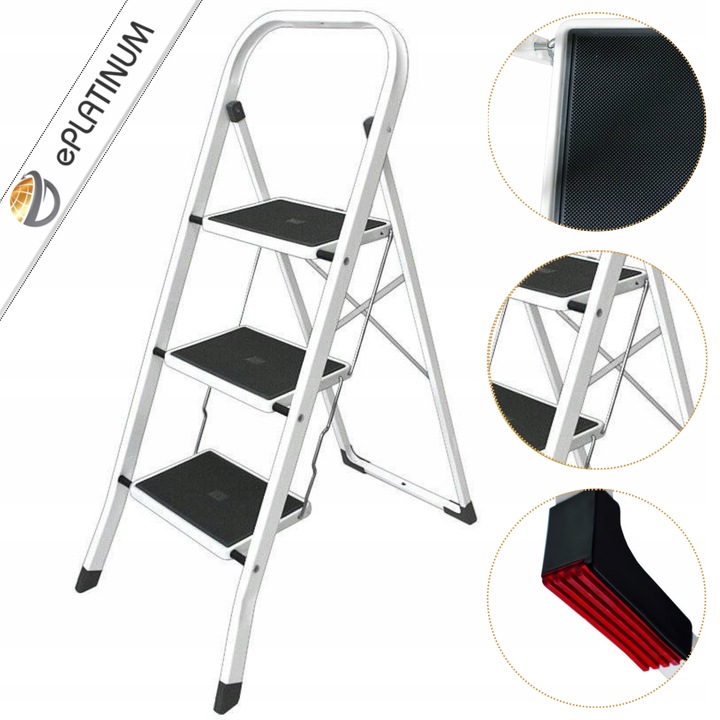 DRABINA SKŁADANA BIAŁA WĄSKA 3STOPNIOWA 150kg ATEST CERTYFIKAT EU ePlatinum