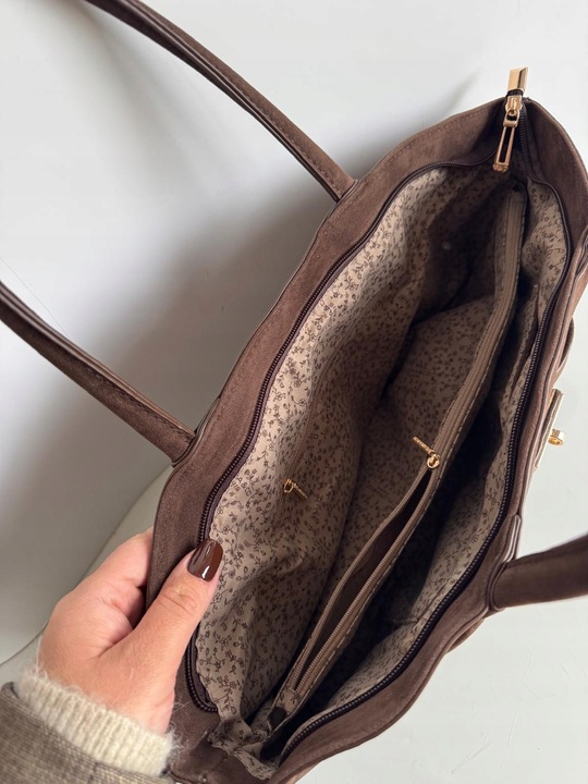 Torebka Flora&Co duża czekoladowa zamsz eco zamszowa ciemny brązowa shopper