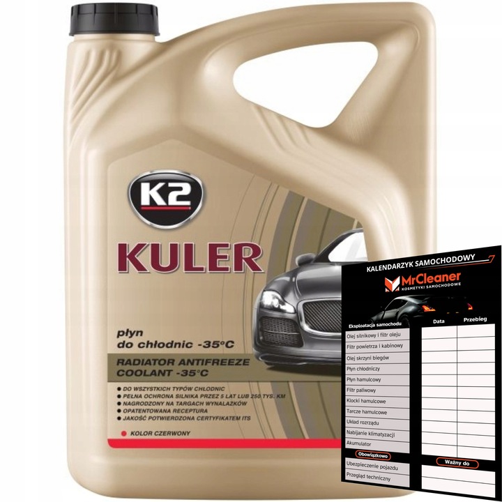 K2 Kuler -35C Czerwony Płyn Chłodniczy 5L T205C Do Chłodnic Gotowy Użycia