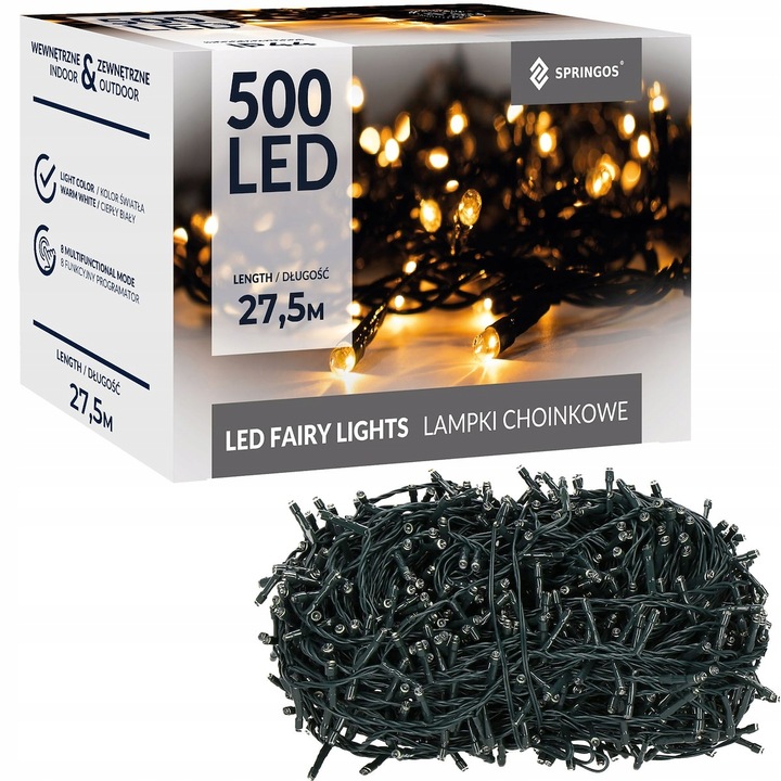 LAMPKI CHOINKOWE 500LED 27,5m ZEWNĘTRZNE WEWNĘTRZNE BIAŁE CIEPŁE ŚWIĄTECZNE