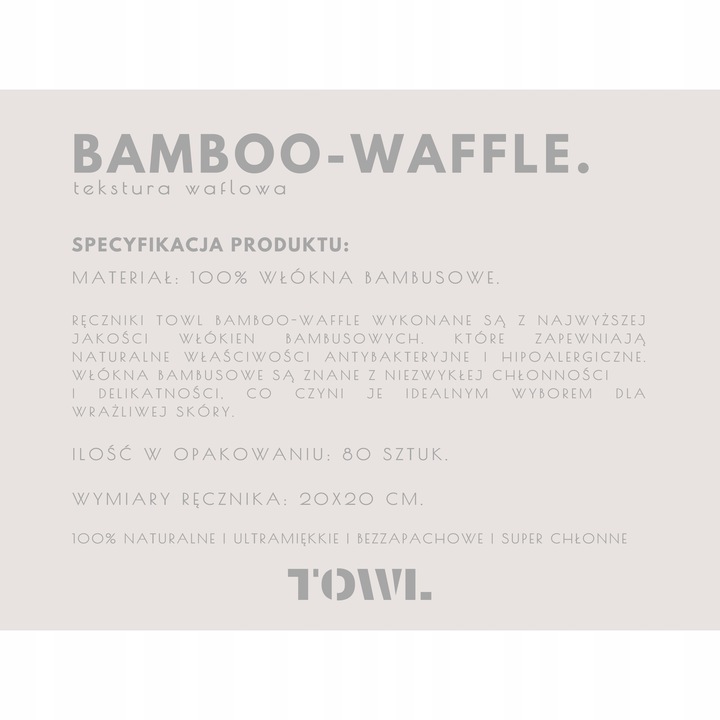 BAMBUSOWE JEDNORAZOWE RĘCZNIKI DO TWARZY 80 szt. - TOWL BAMBOO