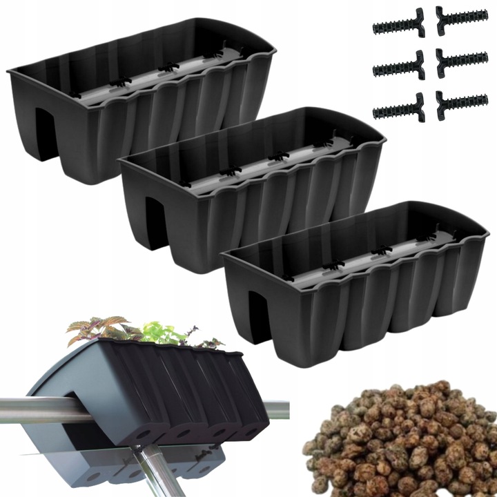 3x Skrzynka na balustradę DCRO600, Doniczka balkonowa +keramzyt 5l Antracyt