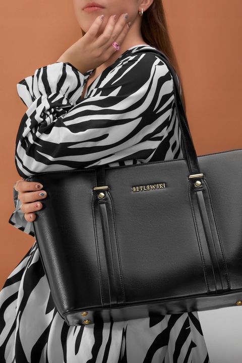 BETLEWSKI duża torebka Damska do ręki i ramię czarna pojemna suwak a4