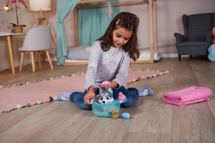 PAMPER PETZ ZESTAW Z WANNĄ INTERAKTYWNY PIESEK HUSKY PIJE SIKA + BUTELECZKA