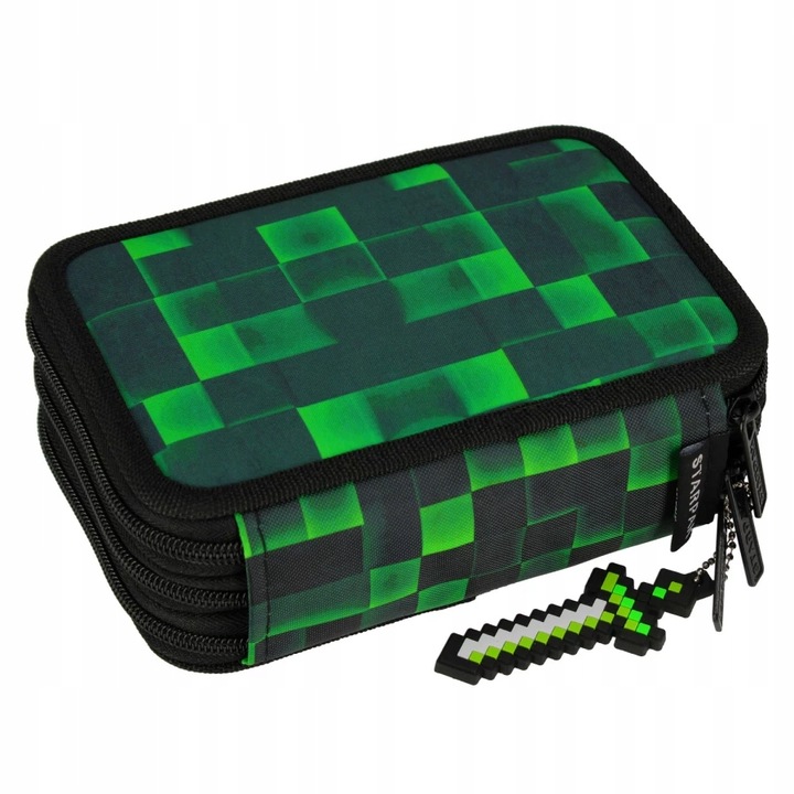 PIÓRNIK SZKOLNY TRZYKOMOROWY Z WYPOSAŻENIEM DLA CHŁOPCA PIXEL