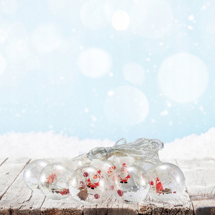 LAMPKI CHOINKOWE LED BOMBKI MIKOŁAJE ŚWIĄTECZNE 10 KUL LED NA USB 3M PILOT