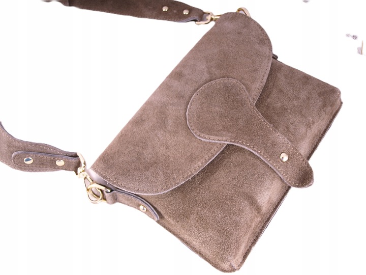 Zamszowa Torebka włoska MOKKA nerka listonoszka MAXI DUŻA WERSJA Pelle