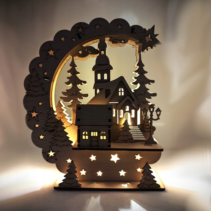 Drewna świąteczna Dekoracje świąteczne Domek Drewniany Ozdoba 3D LED