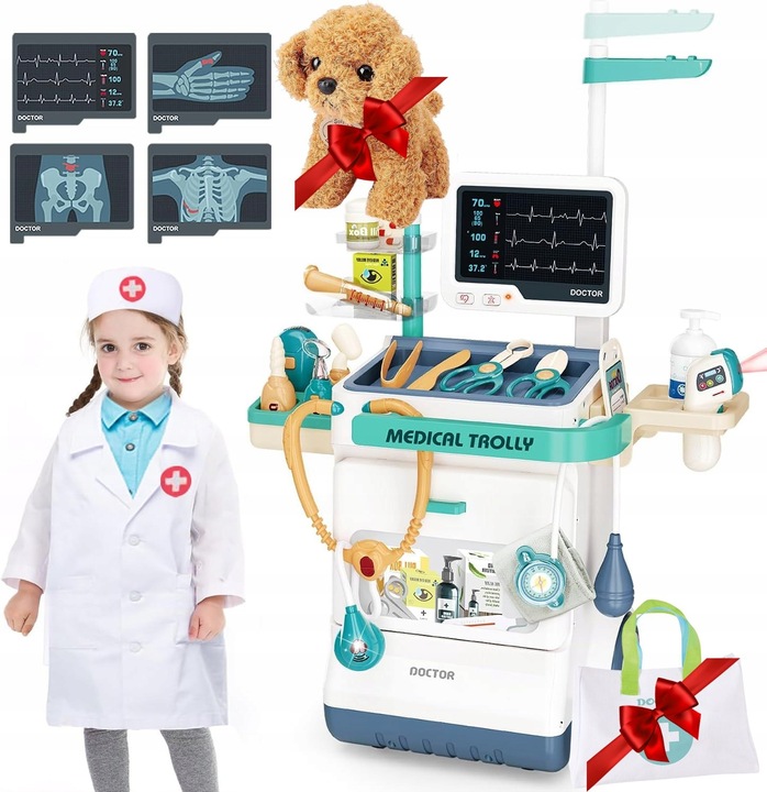 Zestaw Lekarski dla Dzieci Wózek Stacja Doktora Zabawa w Lekarza Stetoskop