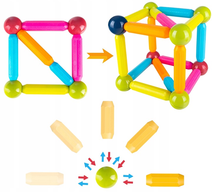 KLOCKI MAGNETYCZNE EDUKACYJNE DUŻE 84 ELEMENTY KONSTRUKCYJNE ZESTAW