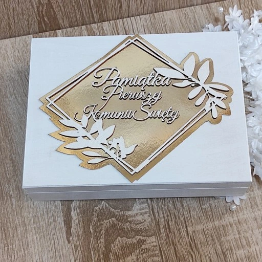 Pudełko na pieniądze prezent Pamiątka I Komunii chrzestnej dziadków aniołek