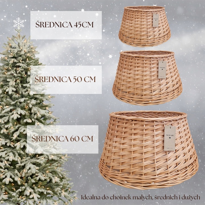 Osłona / kosz / osłonka wiklinowa na stojak pod choinkę NATURALNA Ø 50 cm