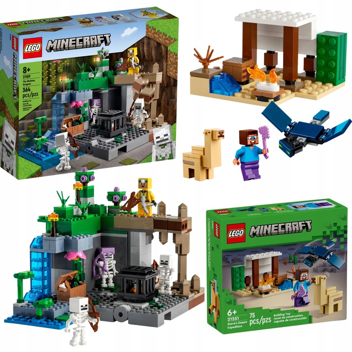 LEGO MINECRAFT Loch szkieletów 21189+Pustynna wyprawa Steva 21251 MAINCRAFT