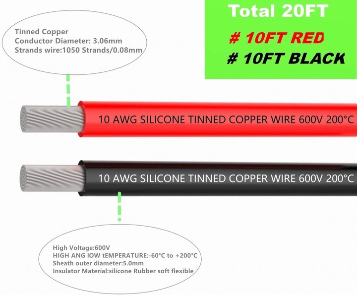 Kabel silikonowy 10AWG przewód elektryczny 5 Mt