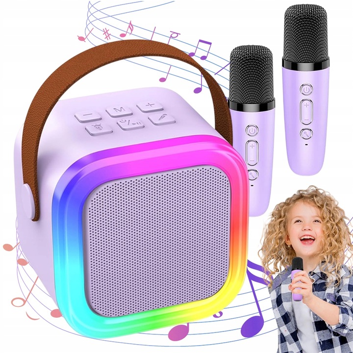 Bezprzewodowy Zestaw do Karaoke dla Dzieci LED Głośnik Bluetooth +Mikrofony
