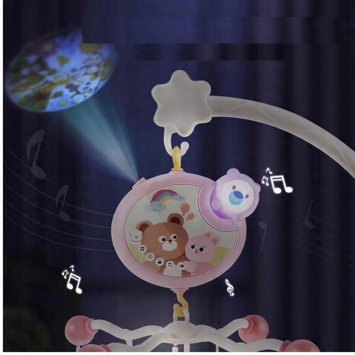 Karuzela do Łóżeczka Projektor Muzyka Pilot dla Chłopca Dziewczynki CE