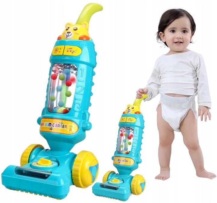 DUŻY ODKURZACZ RĘCZNY PIONOWY dla dzieci INTERAKTYWNY EDUKACYJNY LED MUZYKA