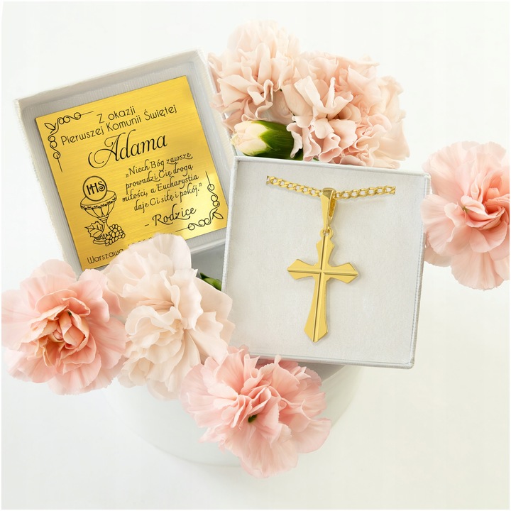 ZŁOTY ŁAŃCUSZEK KOMUNIJNY PR. 925 585 WISIOREK KRZYŻYK DLA CHŁOPCA + GRAWER