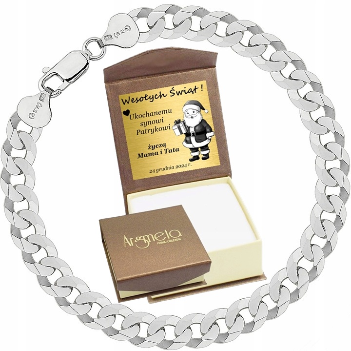 Bransoletka Srebrna Pancerka 925 Pełna Diamentowana 7,50 mm Grawer Gratis