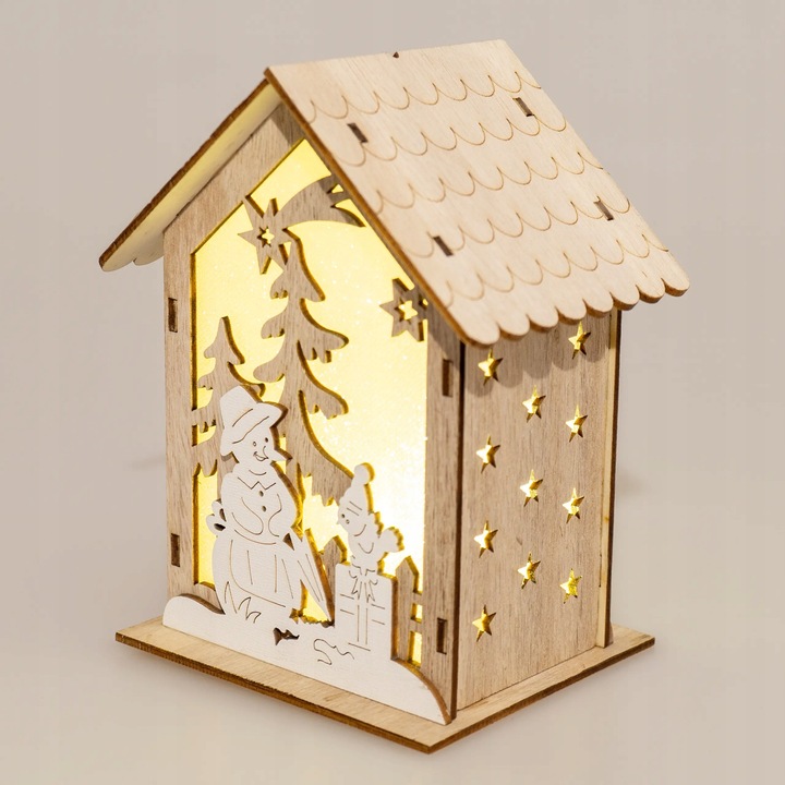 Lampion adwentowy drewniany na roraty z latarenką LED domek podświetlany 16