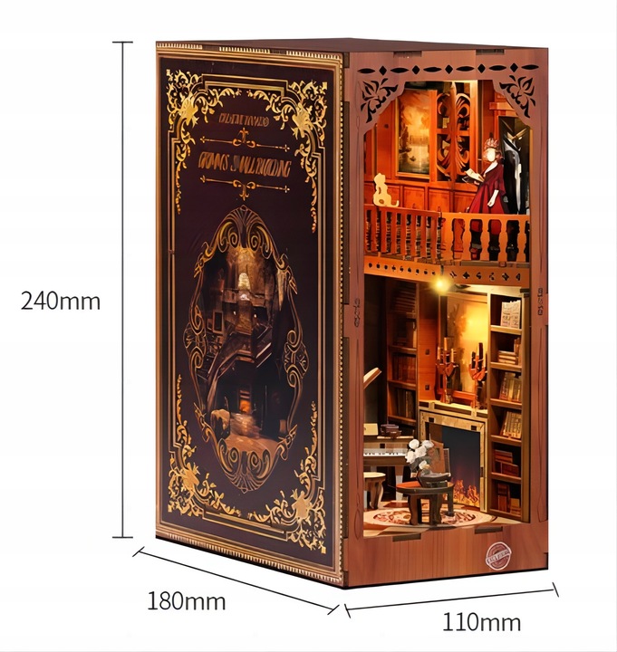 PUZZLE 3D PODPÓRKA DO KSIĄŻEK LED DIY MINIATUROWY DOMEK DREWNIANY BV02-003
