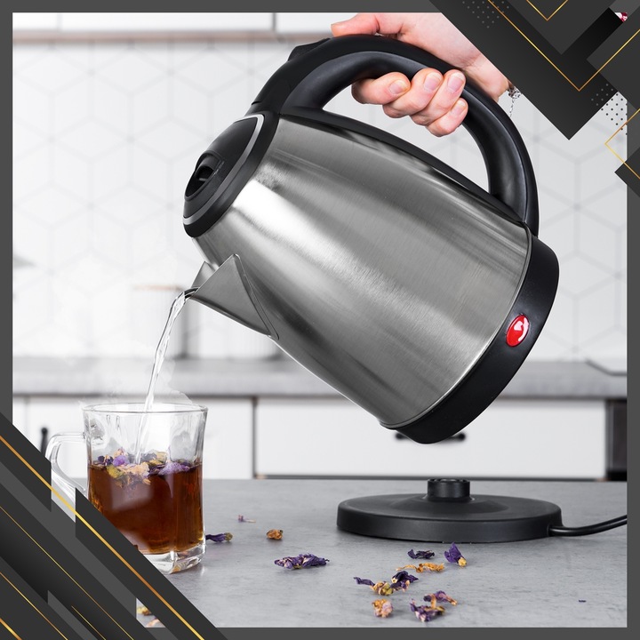 CZAJNIK ELEKTRYCZNY BEZPRZEWODOWY STALOWY DUŻY MOCNY SREBRNY 2200 W 1,8 L