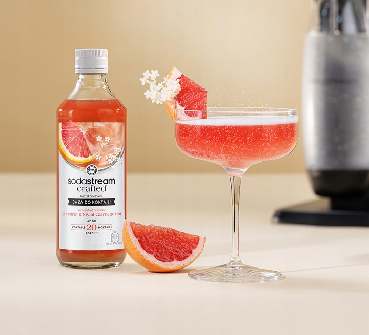 Baza do koktajli SodaStream Grejpfrut Kwiat Bzu 330ml + Butelka 1l+ książka