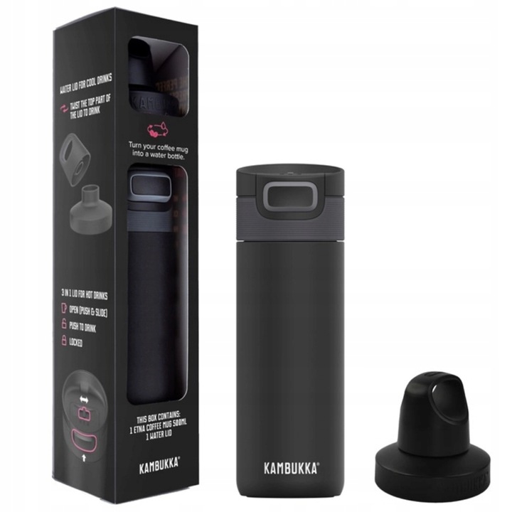Kambukka kubek termiczny Etna 500ml matte black z dodatkową nakrętką twist