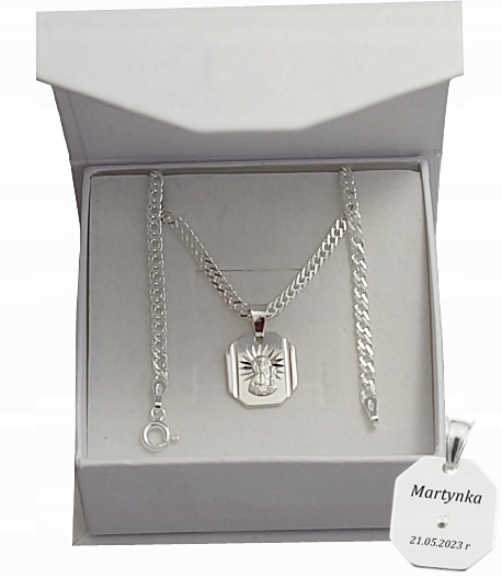 Łańcuszek Srebrny Rombo 3,00 mm z Medalikiem pr 925 Grawer Gratis