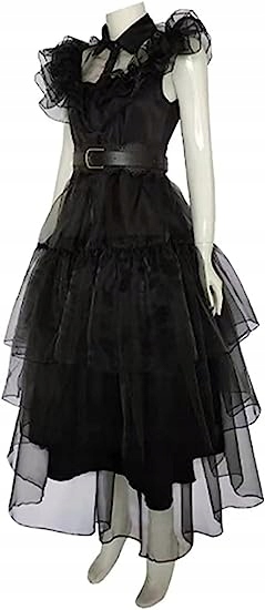 SUKIENKA WEDNESDAY ADDAMS TIULOWA PRZEBRANIE DLA DZIECI HALLOWEEN STRÓJ 120