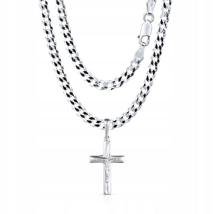 Łańcuszek Męski Srebrny Pancerka 5,00 mm z Krzyżykiem pr 925 Grawer Gratis