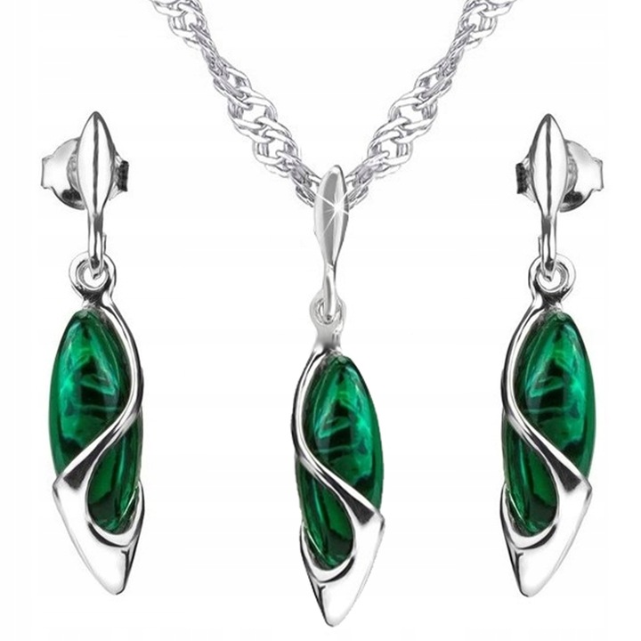 SREBRNY KOMPLET BIŻUTERII RODOWANEJ MALACHIT - ELEGANCJA I STYL