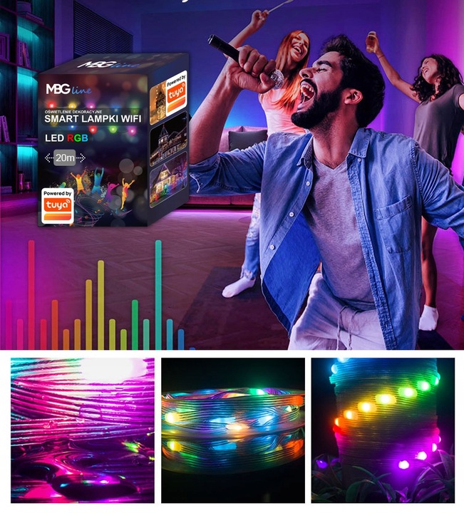 Lampki Choinkowe LED WIFI Świąteczne SMART taśma TUYA 20m 200szt MULTIKOLOR