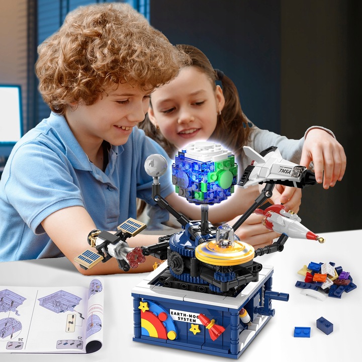 KLOCKI UKŁAD ZIEMIA PLANETA RUCHOMY KOSMOS RAKIETY SAMOLOT LED 554szt 6w1