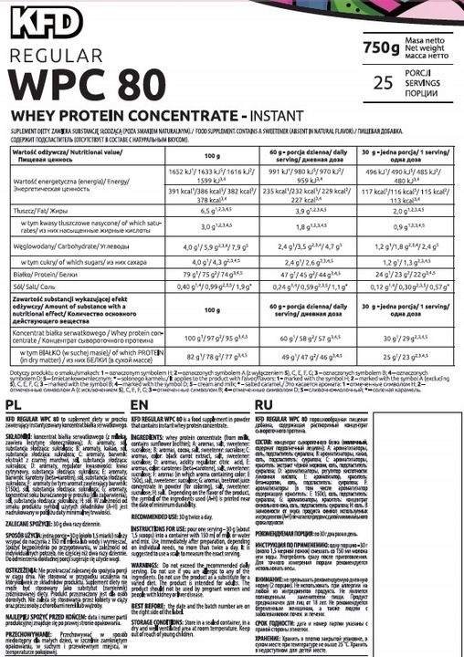KFD REGULAR WPC 80 BIAŁKO KONCENTRAT BIAŁKA 750g TRUSKAWKA WANILIA