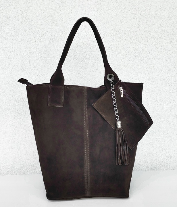 Zamszowa torebka shopper ciemna czekolada